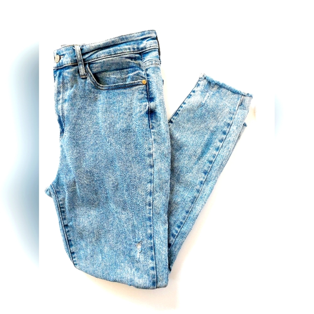 High Waist Skinny‎ Fit Jeans Acid Wash Destructed size 13/31 Judy Blue #JB88266